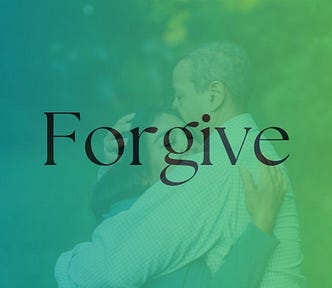 Background image: A man and woman hugging each other. Background text: “Forgive”