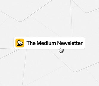 a computer mouse clicks a button titled “the medium newsletter” on a grey background