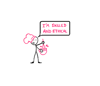Correlation (III): How To Avoid Berkson’s Paradox — An illustration showing a stick-figure with a chef’s hat stirring dough in a pan while holding an engaged look on its face. It is quoted saying “I’m skilled and ethical.”