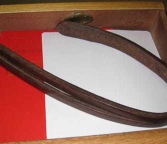 An image of a ‘tawse’ (school strap) for punishing children in school in Scotland until 1975, to illustrate post