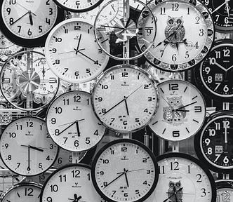 Image of multiple clocks one over other