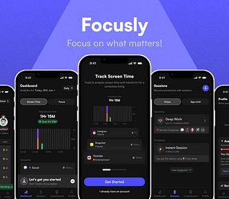 A banner highlighting the hero screens of the Focusly app
