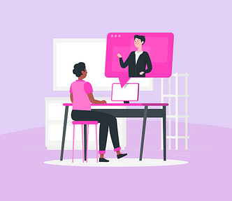 Illustration of a women having a virtual meeting.