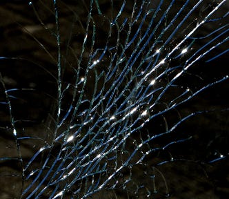 A shattered pane of glass.
