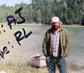 Photo of my father on a fishing trip, sent as a postcard to me.