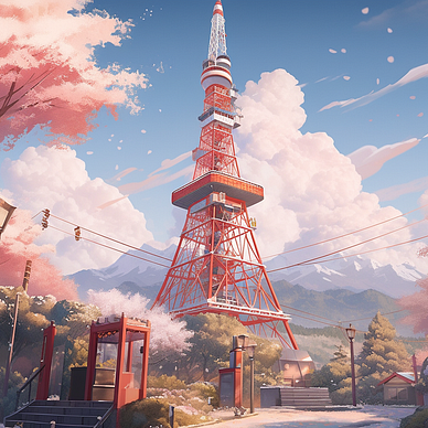 tokyo, sakura, tokyo tower?—?ar 3:2?—?niji 5?—?s 180?—?style scenic