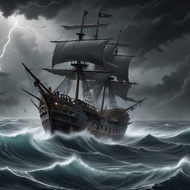 A wild sea and pirate ship