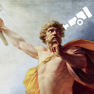 Image of the Greek god Prometheus holding a torch with the Prometheus logo, and OTel logo
