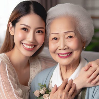 A gorgeous pair of Asian mother and daughter