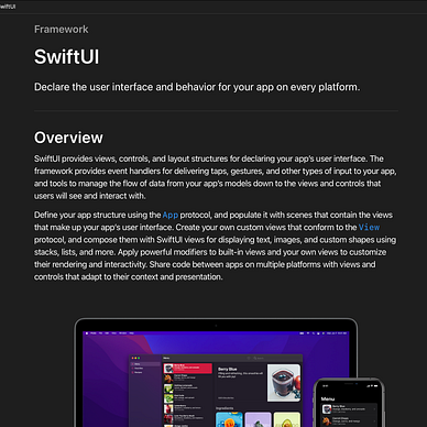 SwiftUI Documentation viewed in Xcode 13