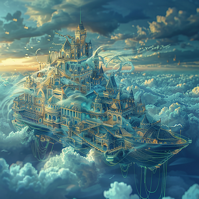 an castle on a cruise ship, dreamy surreal style
