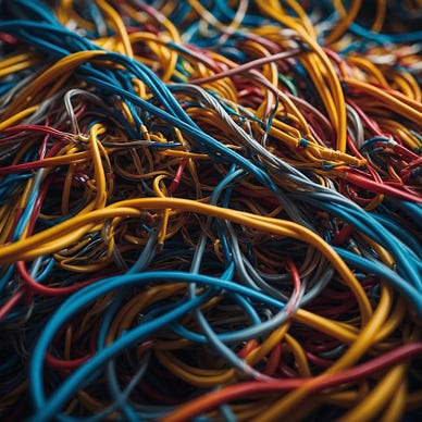 The tangled wires depicting chaos.