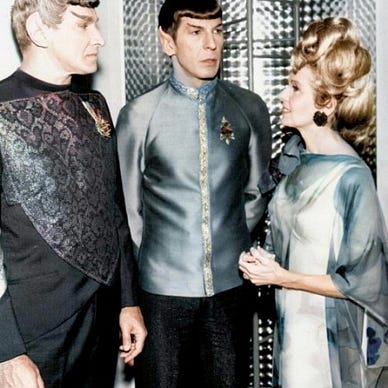 Leonard Nimoy as Spock with Mark Lenard and Jane Wyatt as his parents on Star Trek the Original Series.