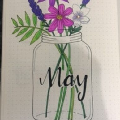 Drawn image of spring flowers in a glass jar for May Bullet Journal