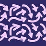 Purple background with graphics of pink, textured arrows pointing in different directions.