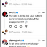 A screenshot of a Threads feed showing posts from Star Wars, Netflix, and Disney.