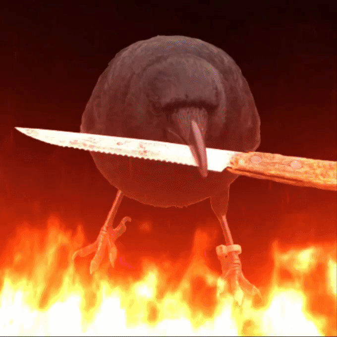 crow with knife