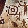 Detailed photograph, of an ancient cave painting, featuring modern icons, from time magazine, made with DALLE