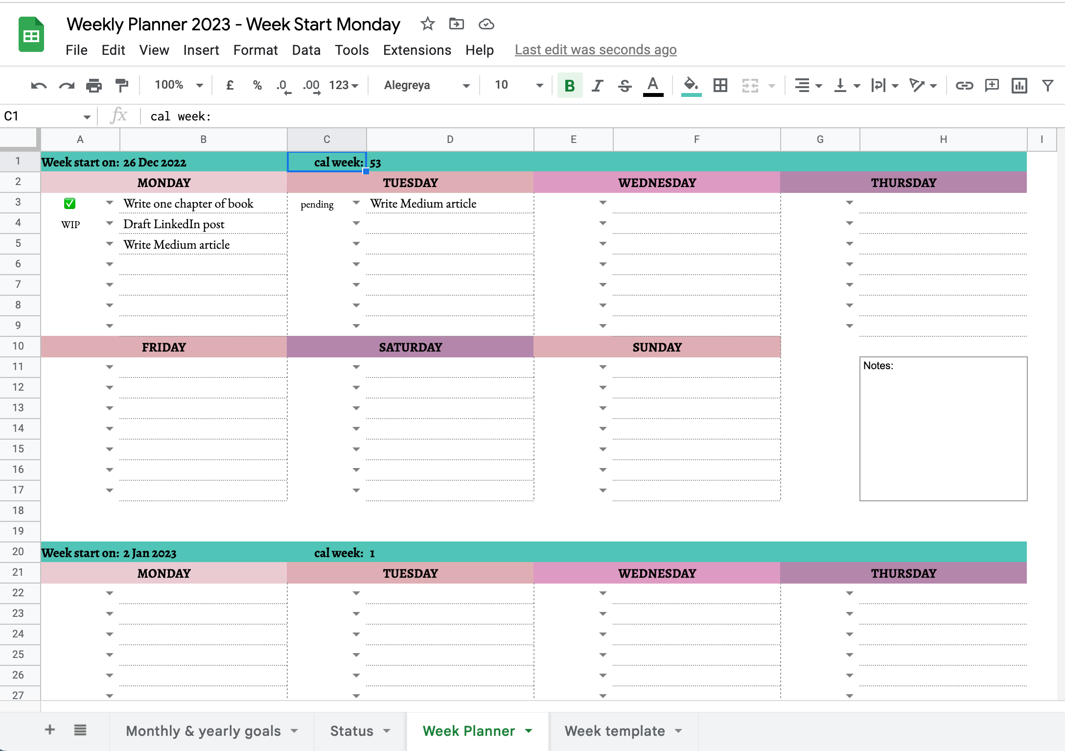 2023 Yearly, Monthly & Weekly Planner (Free Google Sheets Template) | by  Gracia Kleijnen | Google Sheets Geeks | Medium