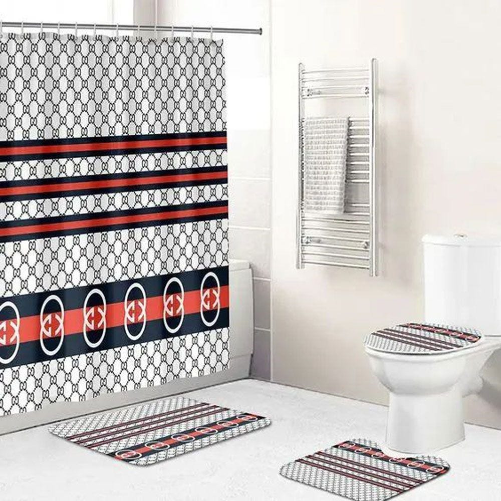 Gucci White Stripe Bathroom Set Luxury Fashion Brand Bath Mat Hypebeast
