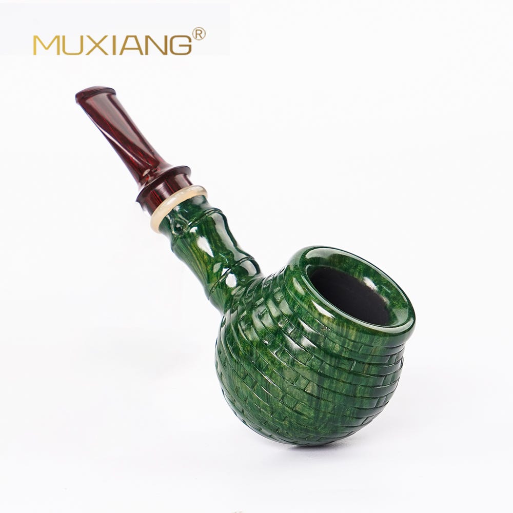 Green Carved Bamboo Basket Pipe Handmade Briarwood Pipe Afs Medium
