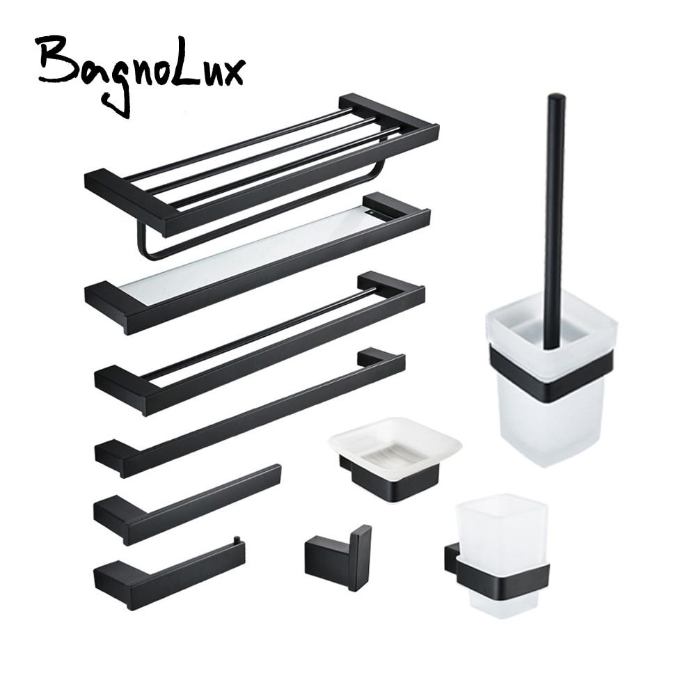 Top 10! Bathroom Accessories Set Matt Black Finish Wall Toilet Paper Holder Towel Bar Shelf