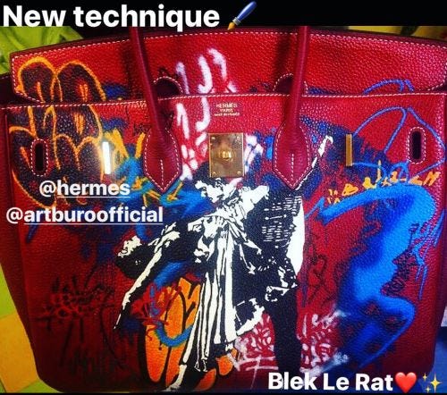 ARTBURO & HERMÈS SS17 : Hand painted Birkin bag & Blek Le Rat