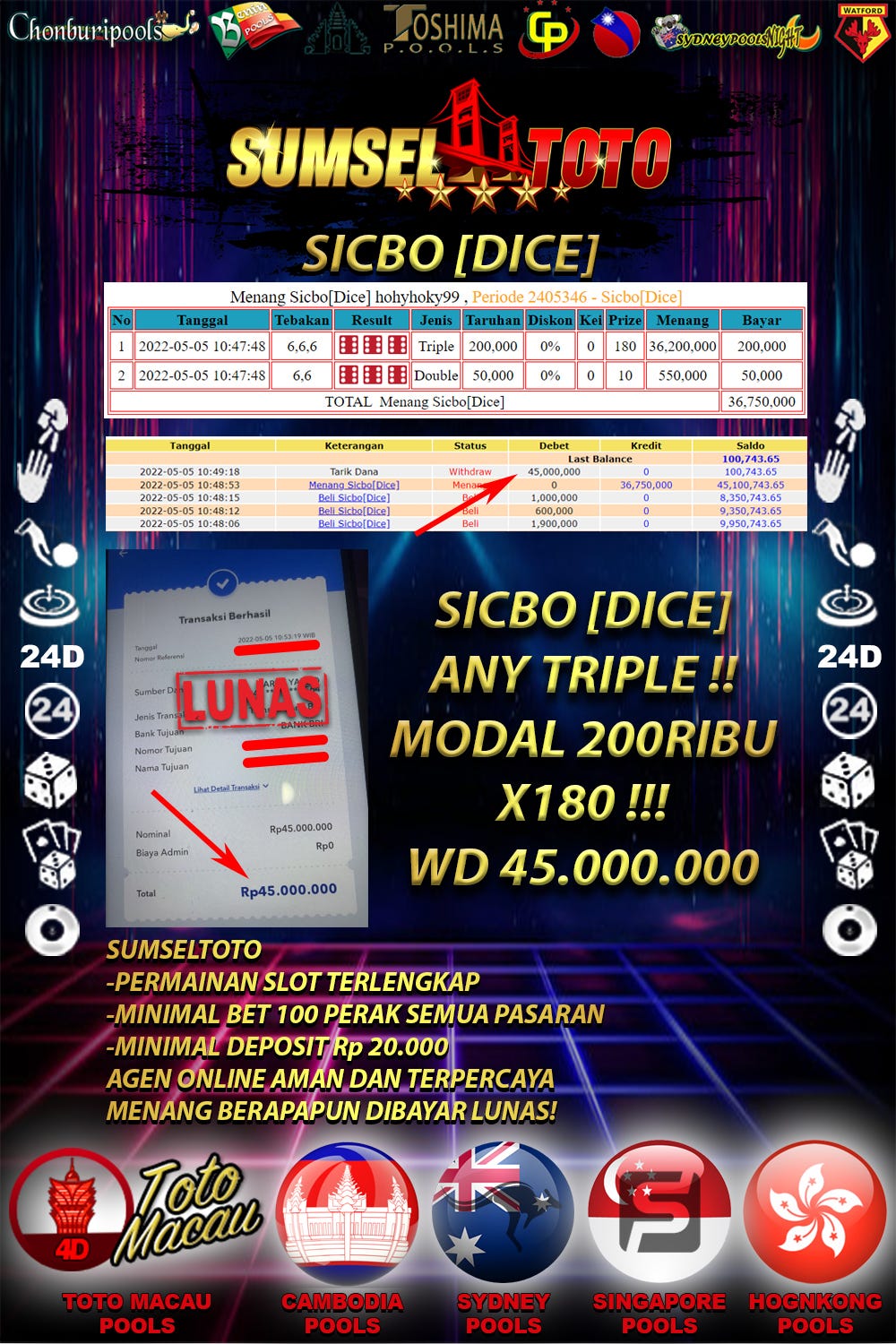 bukti jp sicbo dice (casino game) any triple x 180
