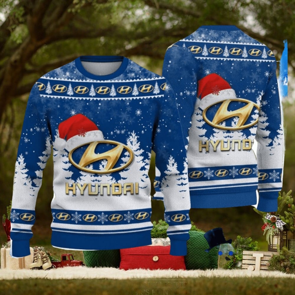 Hyundai Logo Wearing Santa Hat Christmas Gift Ugly Christmas Sweater