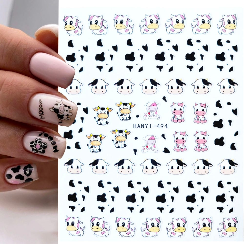 Cow Print Nails 3D Nails Sticker Black White Mix Spots M101 The Cow cow-print-nails-3d-nails-sticker-black-white-mix-spots-m101-the-cow