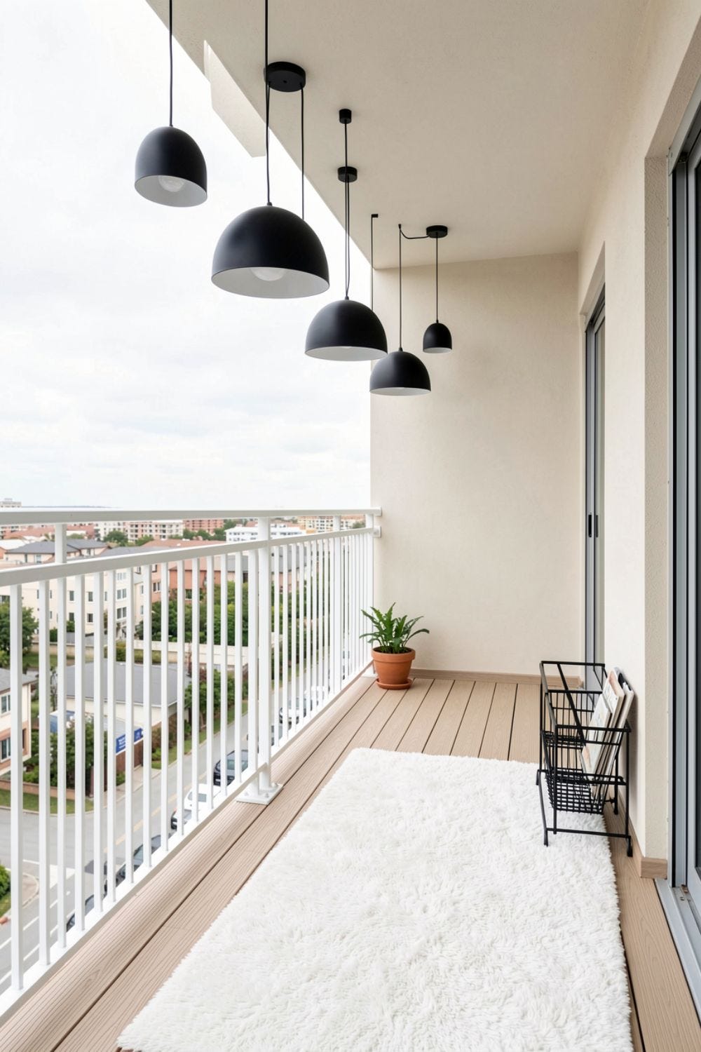 Modern Balcony Ideas With Metal Railings & Moody Lighting