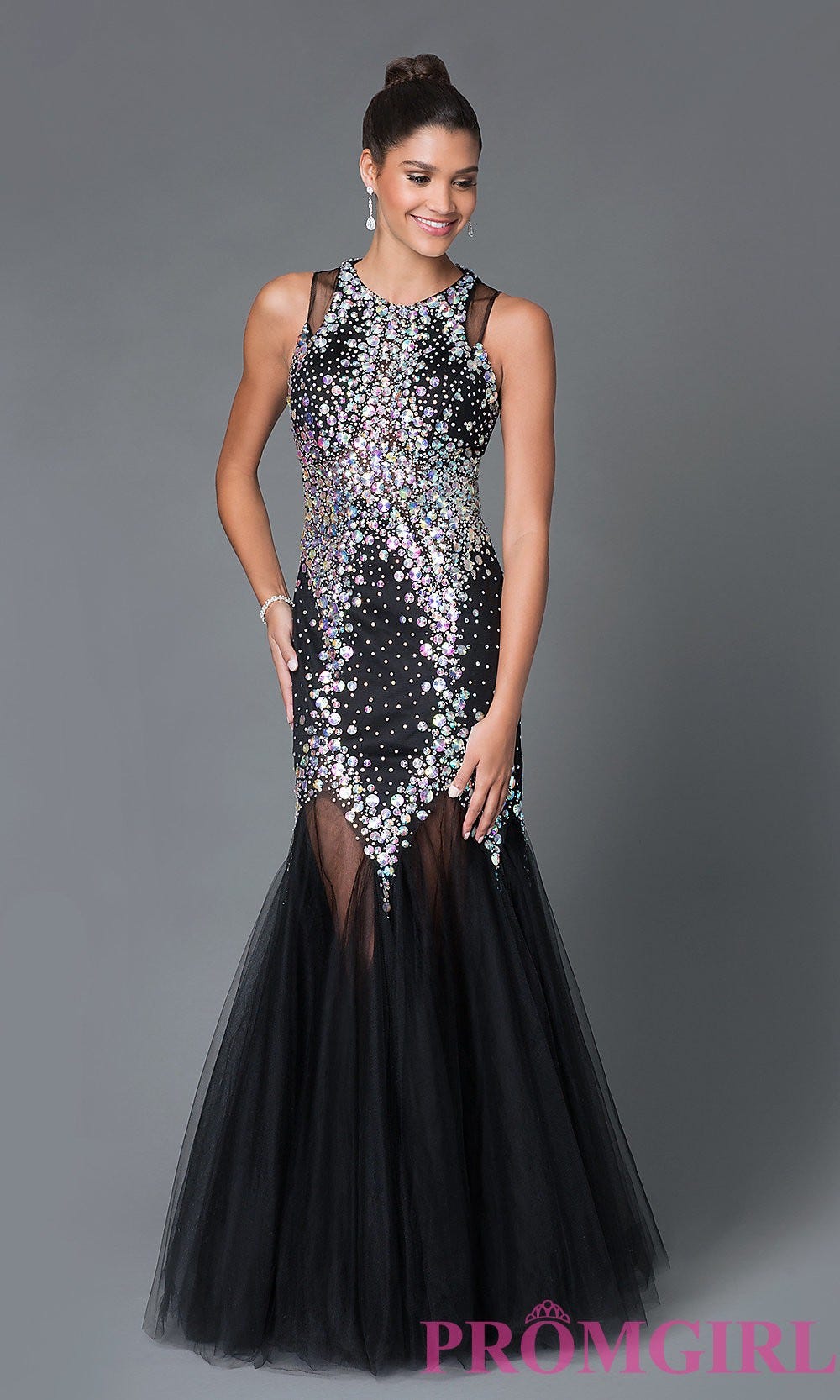 Elegant High Neck Long Sleeve Sequined Lace Mermaid Prom Dress main image 1