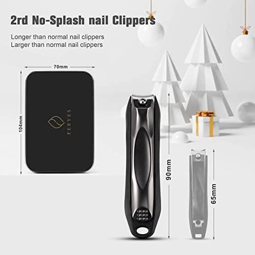 FERYES 3-in-1 Fingernail Clipper with No-Splash Nail Catcher and Metal  Storage Box - Toenail Clipper with Nail File for Men & Women - Black