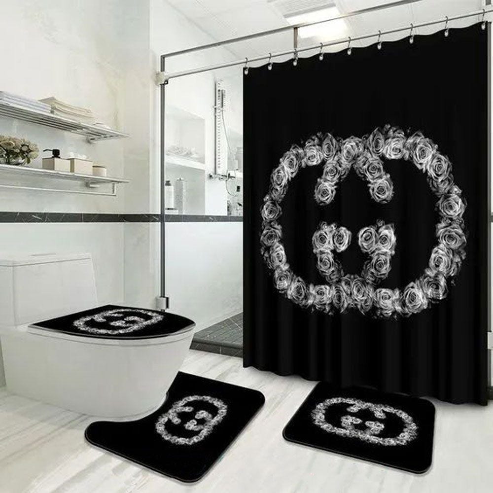 Gucci Black Flower Bathroom Set Home Decor Luxury Fashion Brand