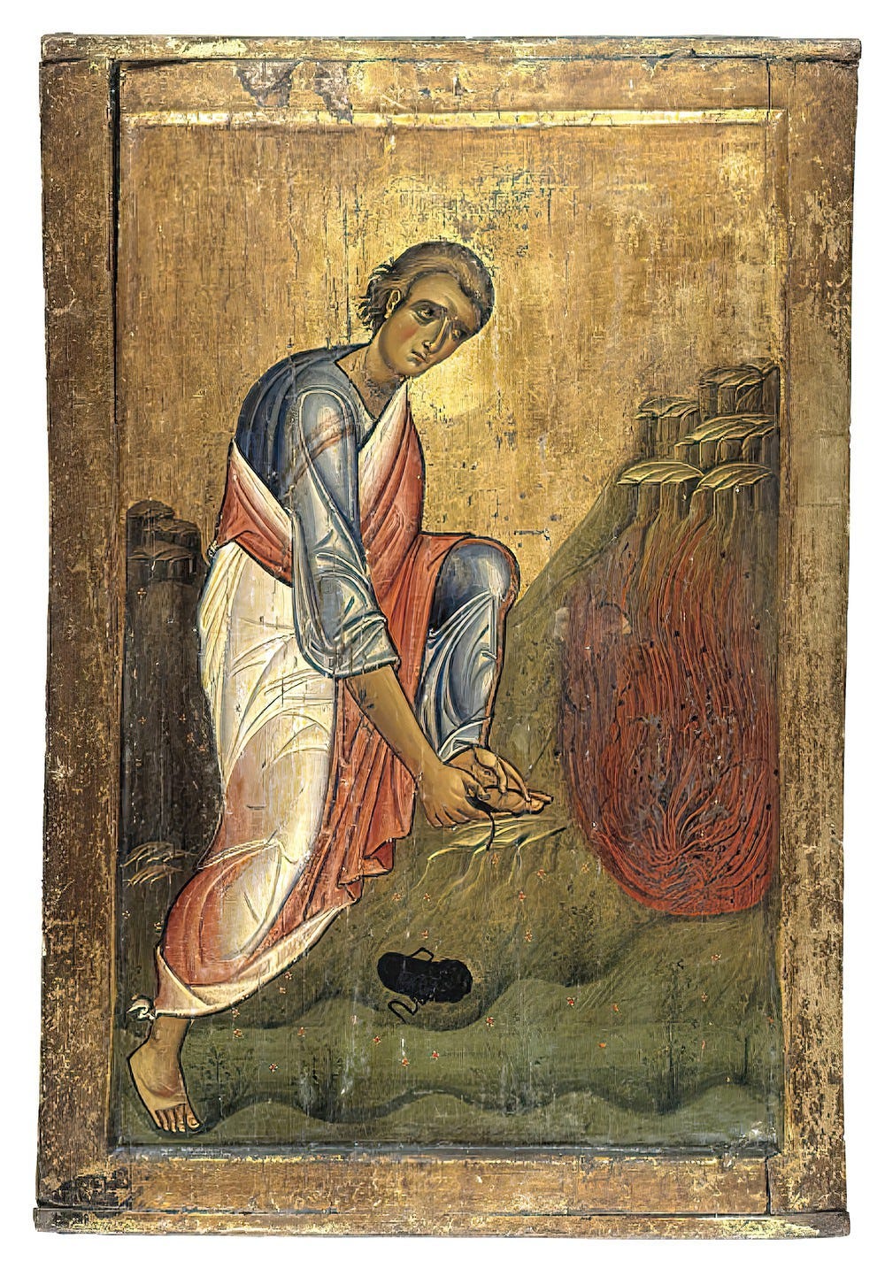 Still from Disneys Cinderella (1950), and Moses before the Burning Bush (13th century).