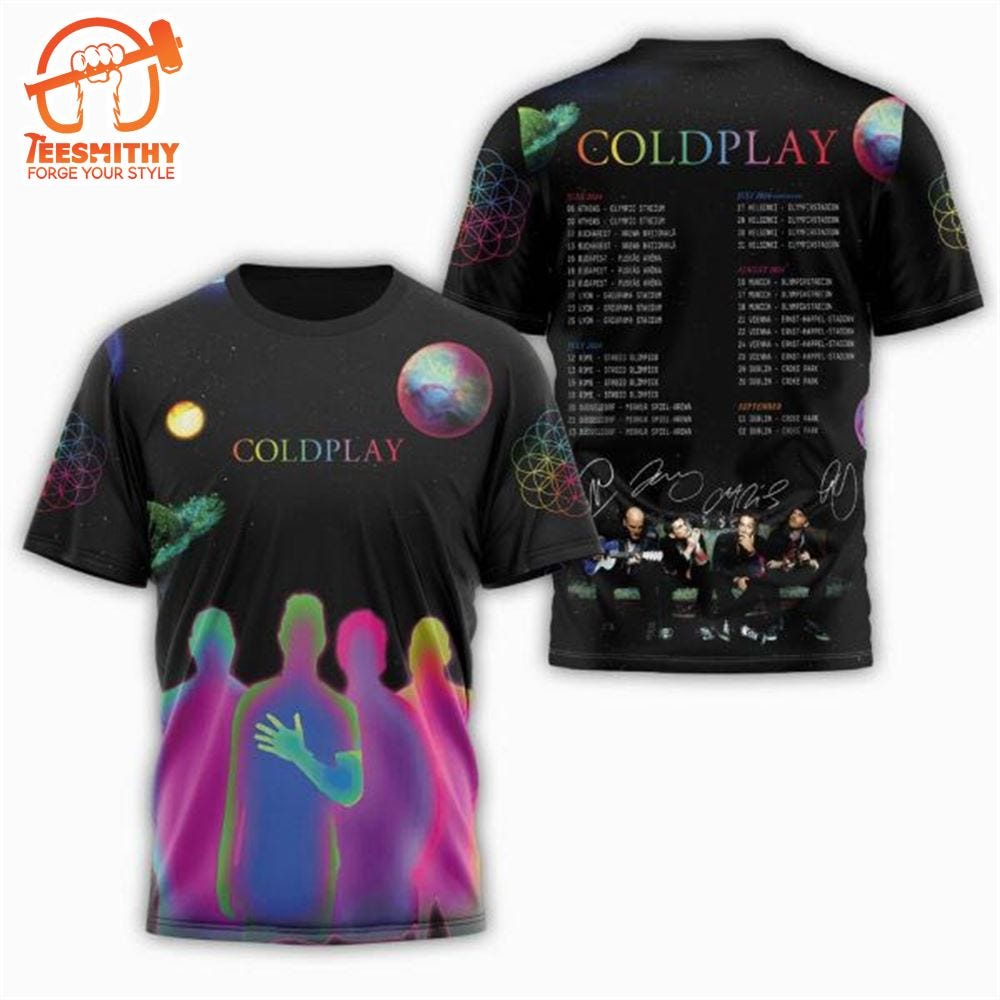 Coldplay 2024 Tour Signature 3D T-Shirt - Teesmithy Music - Medium