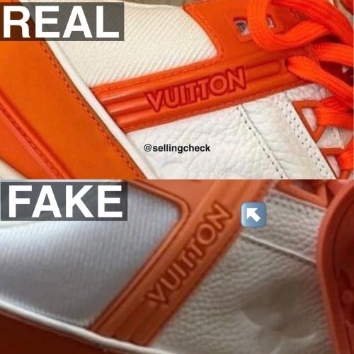 Real vs fake: legit check Louis Vuitton trainer orange, by Selling Check