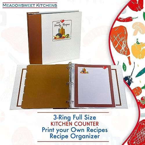 Meadowsweet Kitchens Plastic Full Recipe Page Protectors for 3 Ring Binder  