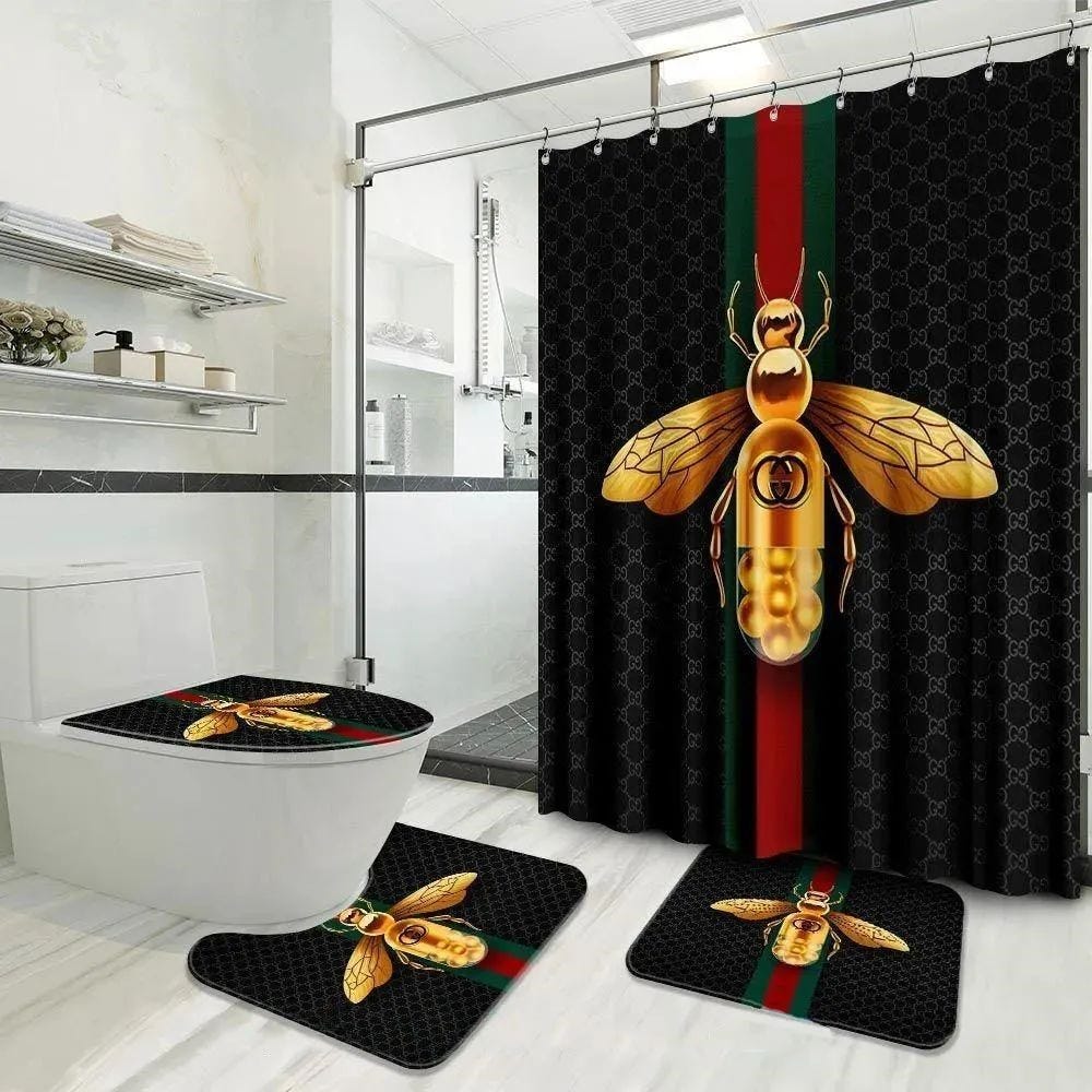 Gucci Black Bee Bathroom Set Bath Mat Luxury Home Decor LO by