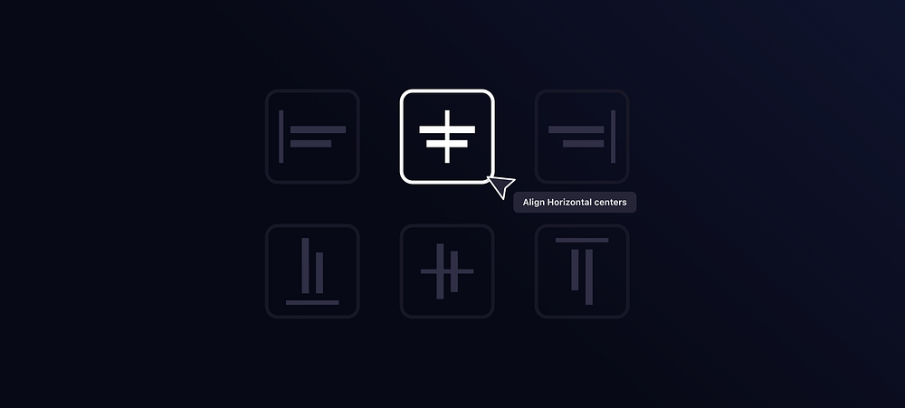 A imagem de capa representa por meio de ícones os diferentes tipos de alinhamento com um ícone de mouse apresentando um tooltip escrito "Align Horizontal centers"