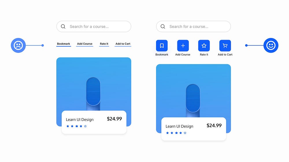 Examples of using larger tappable areas on mobile instead of just links
