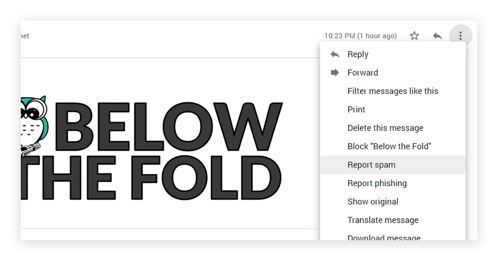 Spam reporting option in Gmail.