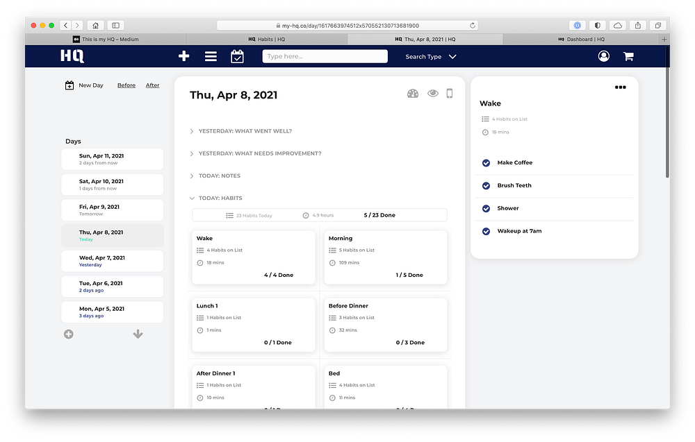 Habit lists on the Day page