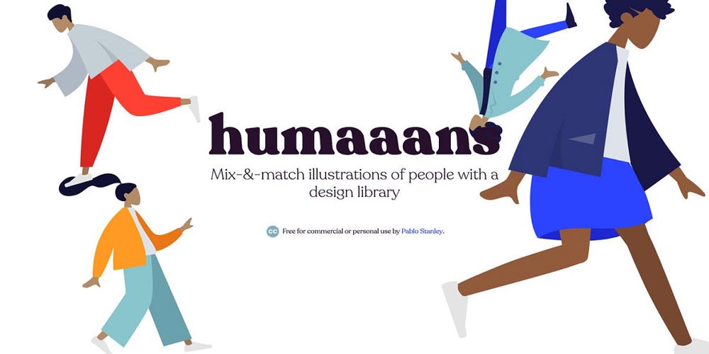 A selection of human-like illustrations with the word ‘humaaans’ shown above them