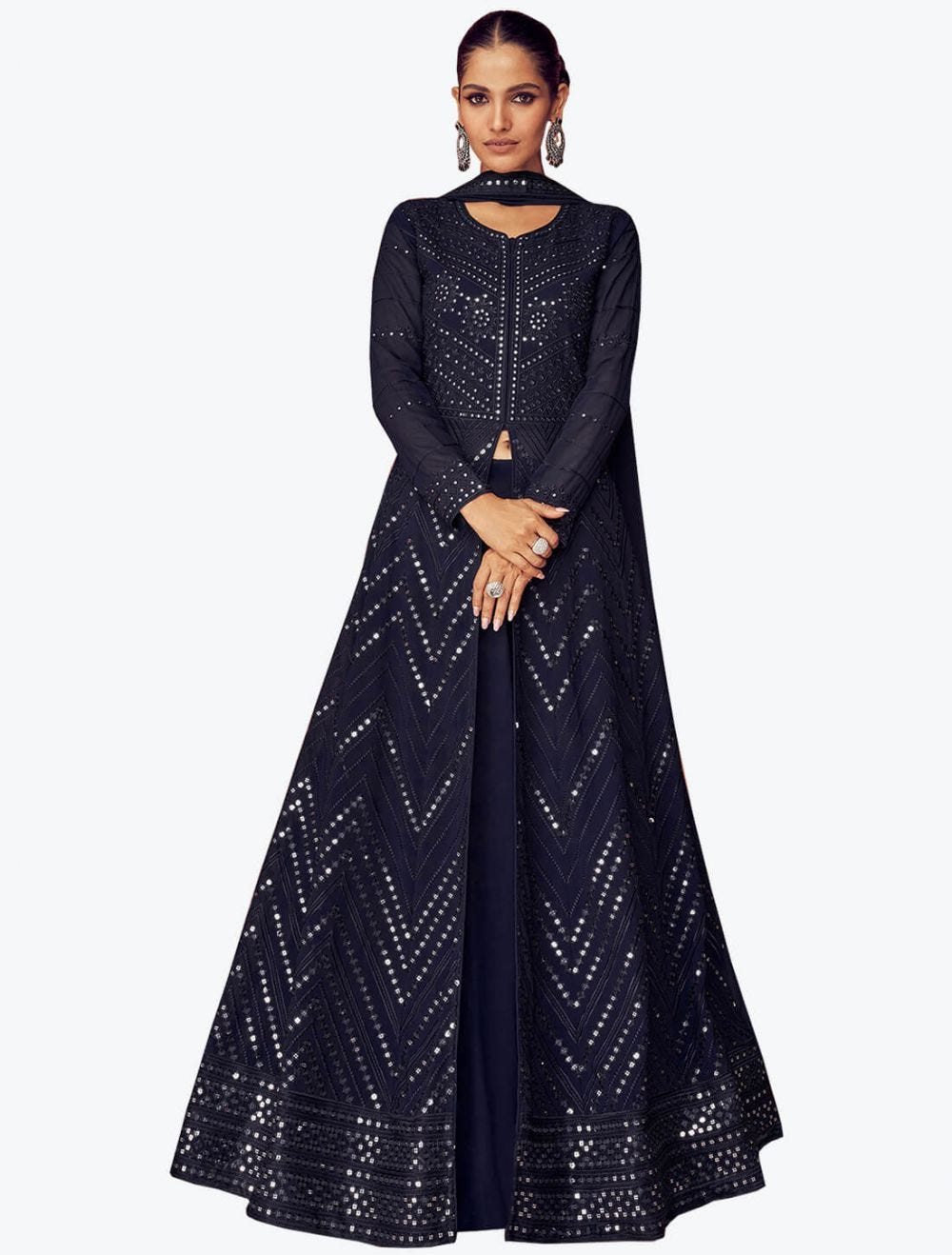 Sequins Embroidered Aqua Blue Georgette Traditional Anarkali