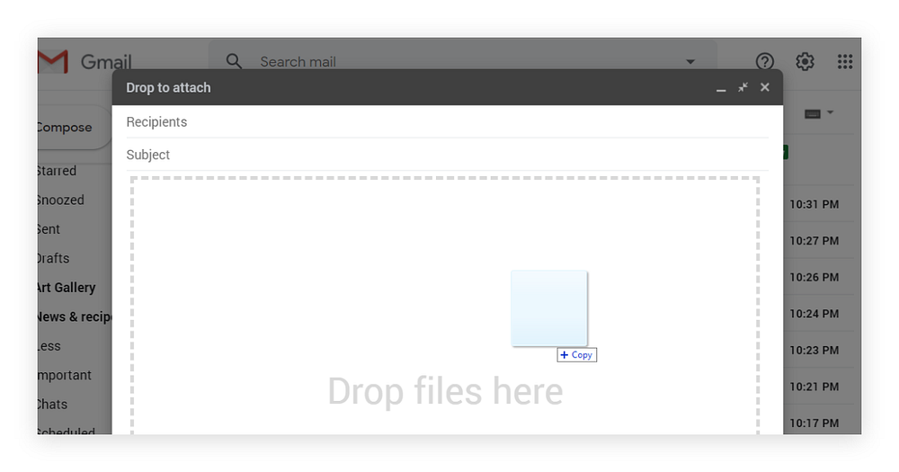 Attaching a file to a new message in Gmail.
