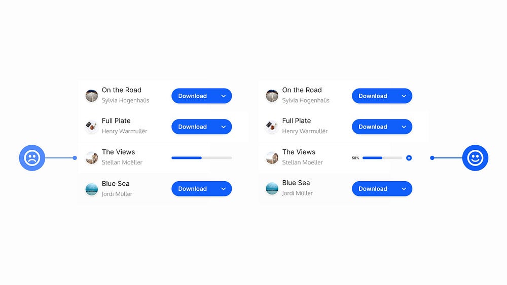 Examples of the proper use of download indicators on a Mobile App