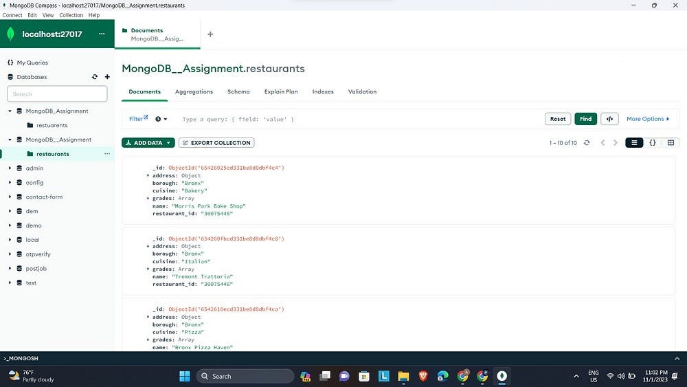 MongoDB Queries on “restaurants” collection | by Praful Rajesh Kude ...