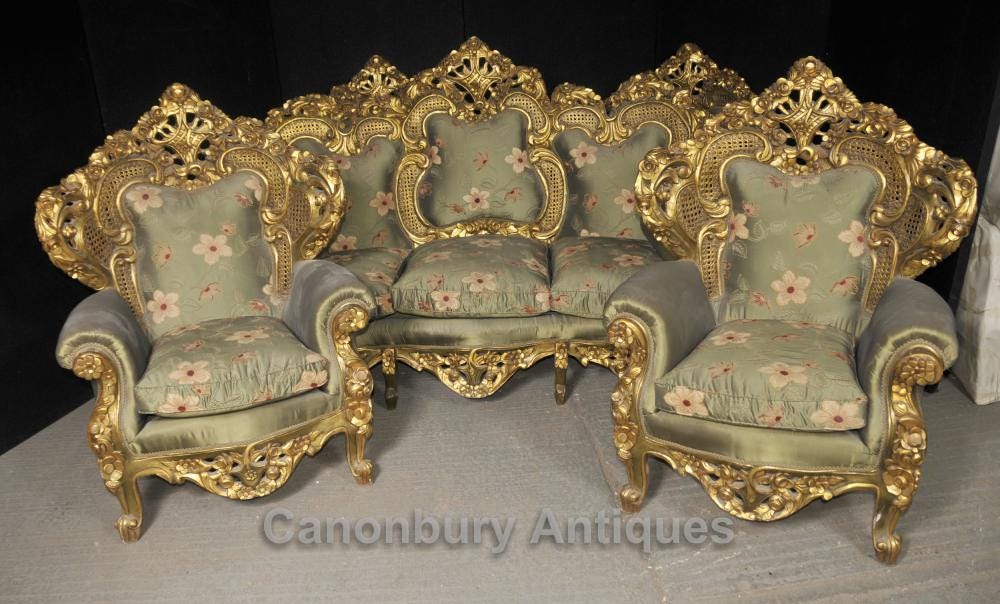 French Louis XV Rococo style three pieces Sofa Suite