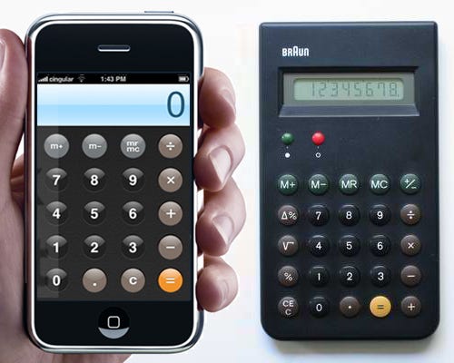 iOS 1 iPhone calculator design versus the 1977 Braun ET44